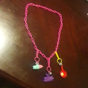 VINTAGE 80S Plastic Charm Necklace - 3 Charms